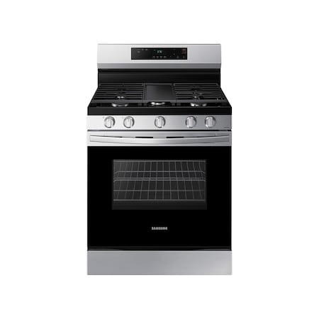 Samsung 6.0 cu. ft. Smart Wi-Fi Enabled Stainless Steel Gas Range with Integrated Griddle and 5 Burners NX60A6111SS